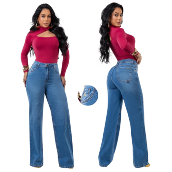 imagem Calça Jeans Wide Leg Feminina Premium – 100% Algodão Alta Qualidade  