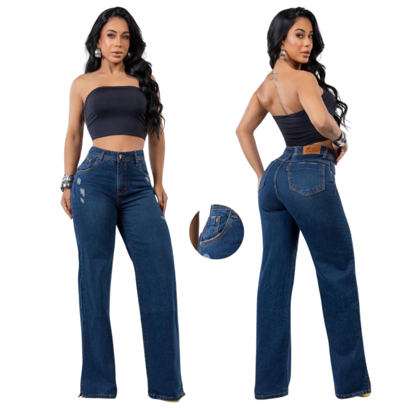 imagem Calça Jeans Wide Leg Feminina Premium – 100% Algodão Alta Qualidade   