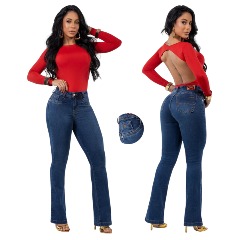 imagem Calça Jeans Flare Feminina Premium com Elastano – Modelagem Elegante