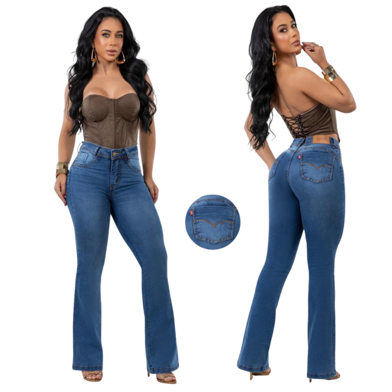 imagem Calça Jeans Flare Feminina Premium com Elastano – Modelagem Elegante 