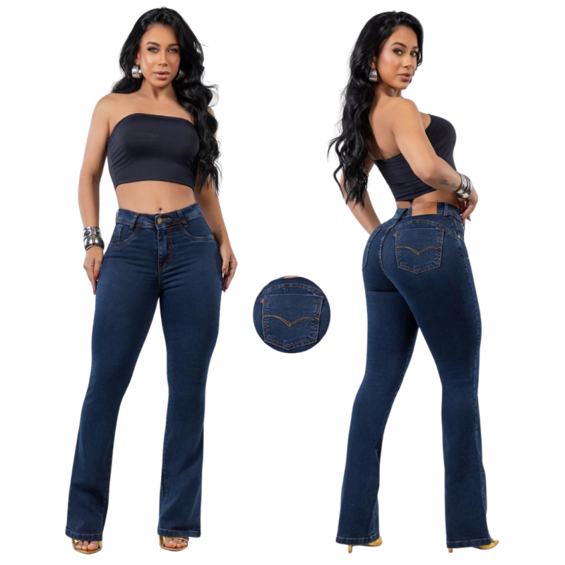 imagem Calça Jeans Flare Feminina Premium com Elastano – Modelagem Elegante 